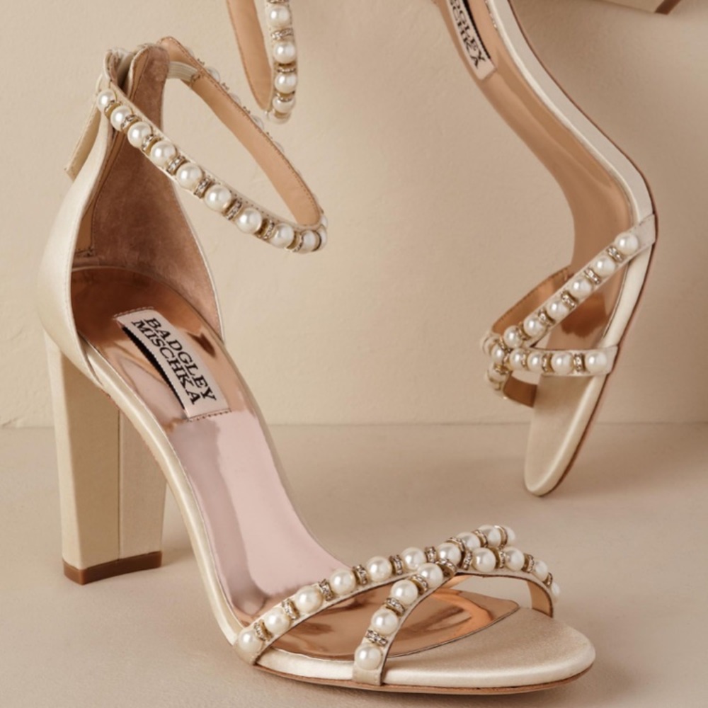 Make Offer-Ivory Hooper Satin Pearl Block Heel